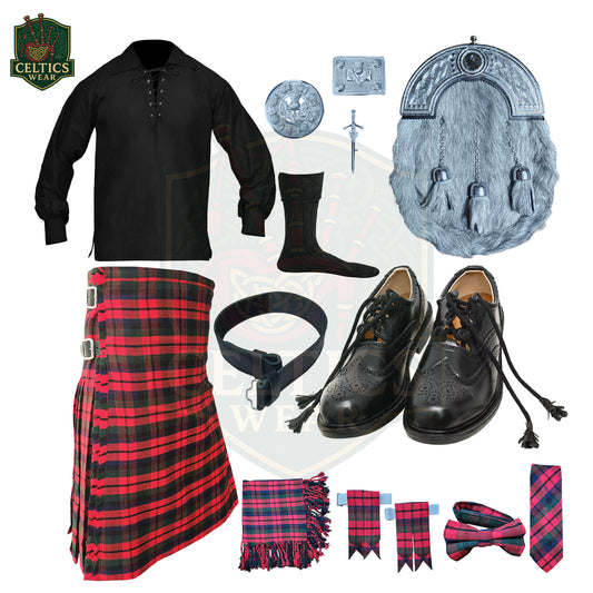 Robertson Red Tartan Outfit Set – Complete Scottish Kilt Dress for Men with Accessories
