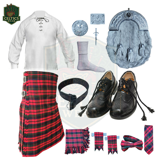 Robertson Red Tartan Outfit Set – Complete Scottish Kilt Dress for Men with Accessories