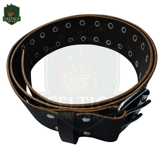 Brown Leather Kilt Belt for Men – Traditional Highland Belt – Genuine Leather with Dual Prong Buckle