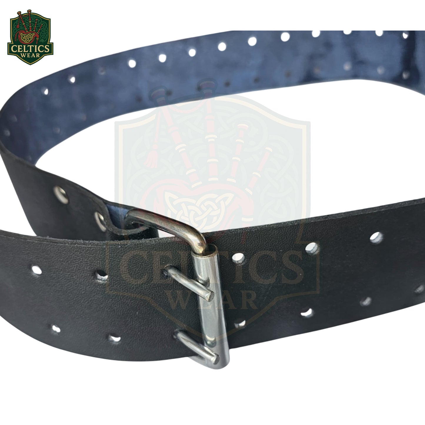 Black Leather Kilt Belt for Men – Heavy Duty Highland Accessory – Genuine Leather with Dual Prong Buckle