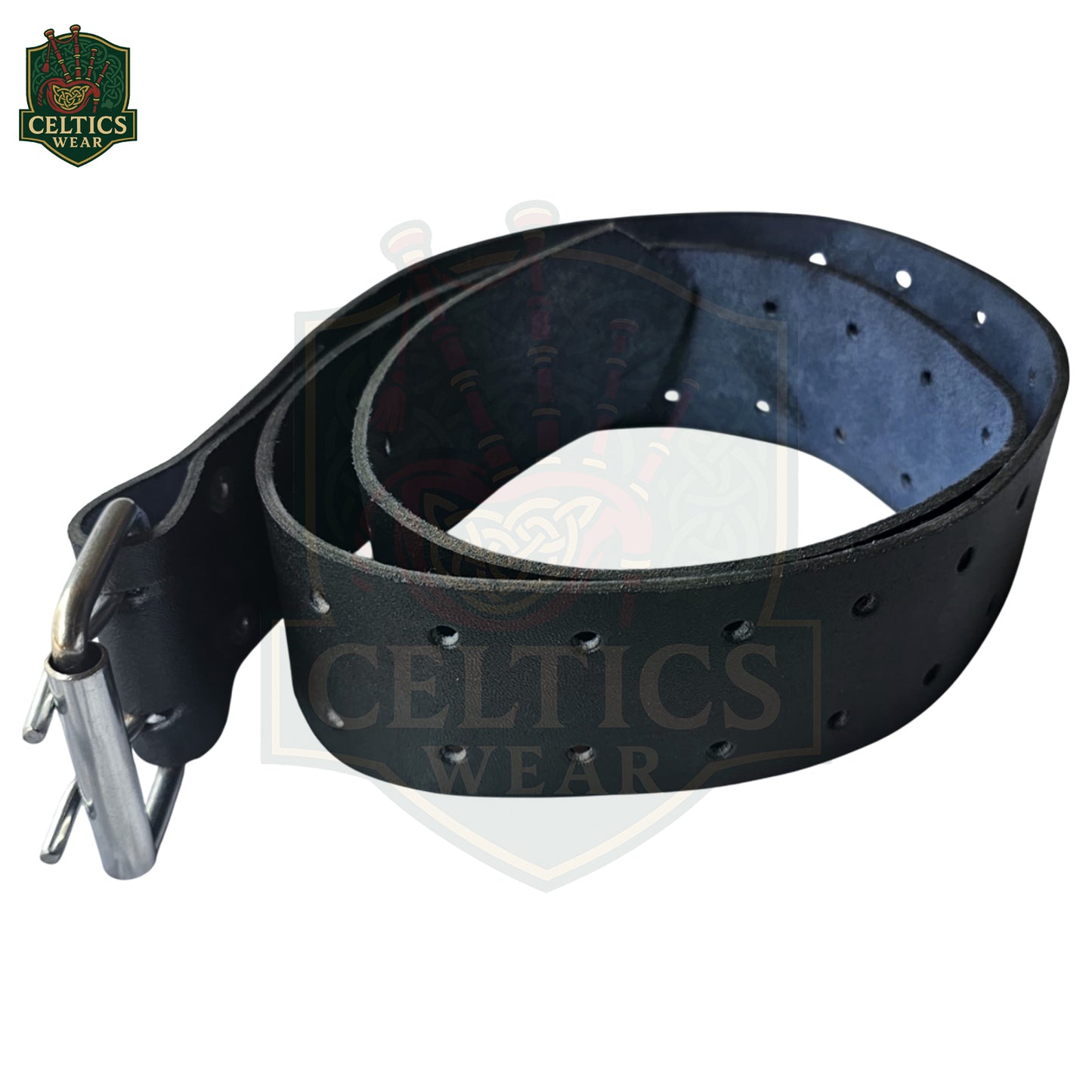 Black Leather Kilt Belt for Men – Heavy Duty Highland Accessory – Genuine Leather with Dual Prong Buckle