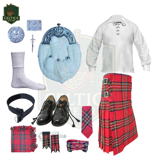 Complete Royal Stewart Kilt Outfit Set – Traditional Scottish Highland Dress for Men