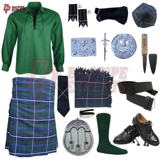 Blue Douglas Tartan Complete Kilt Outfit – Custom Highland Dress Set with Color Options
