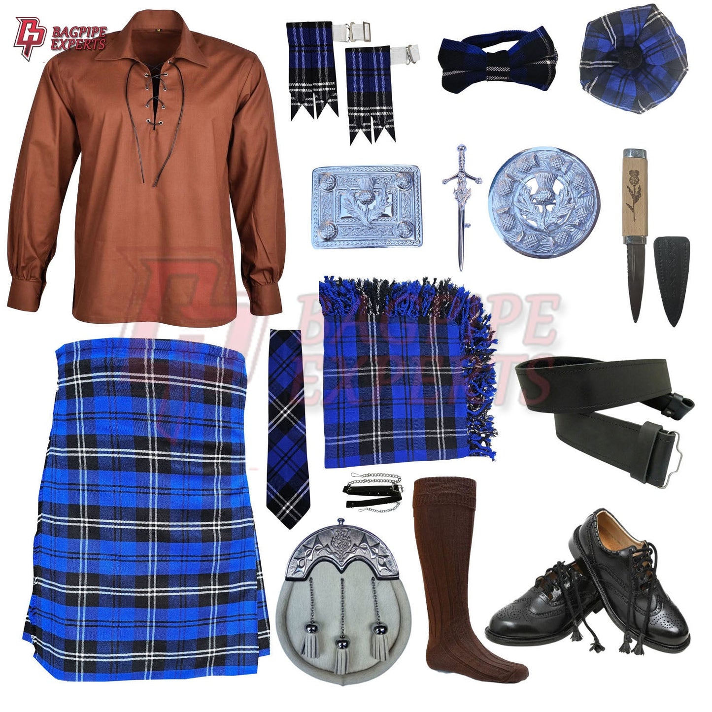 Ramsay Blue Tartan Complete Highland Dress Set – Full Traditional Scottish Kilt Outfit