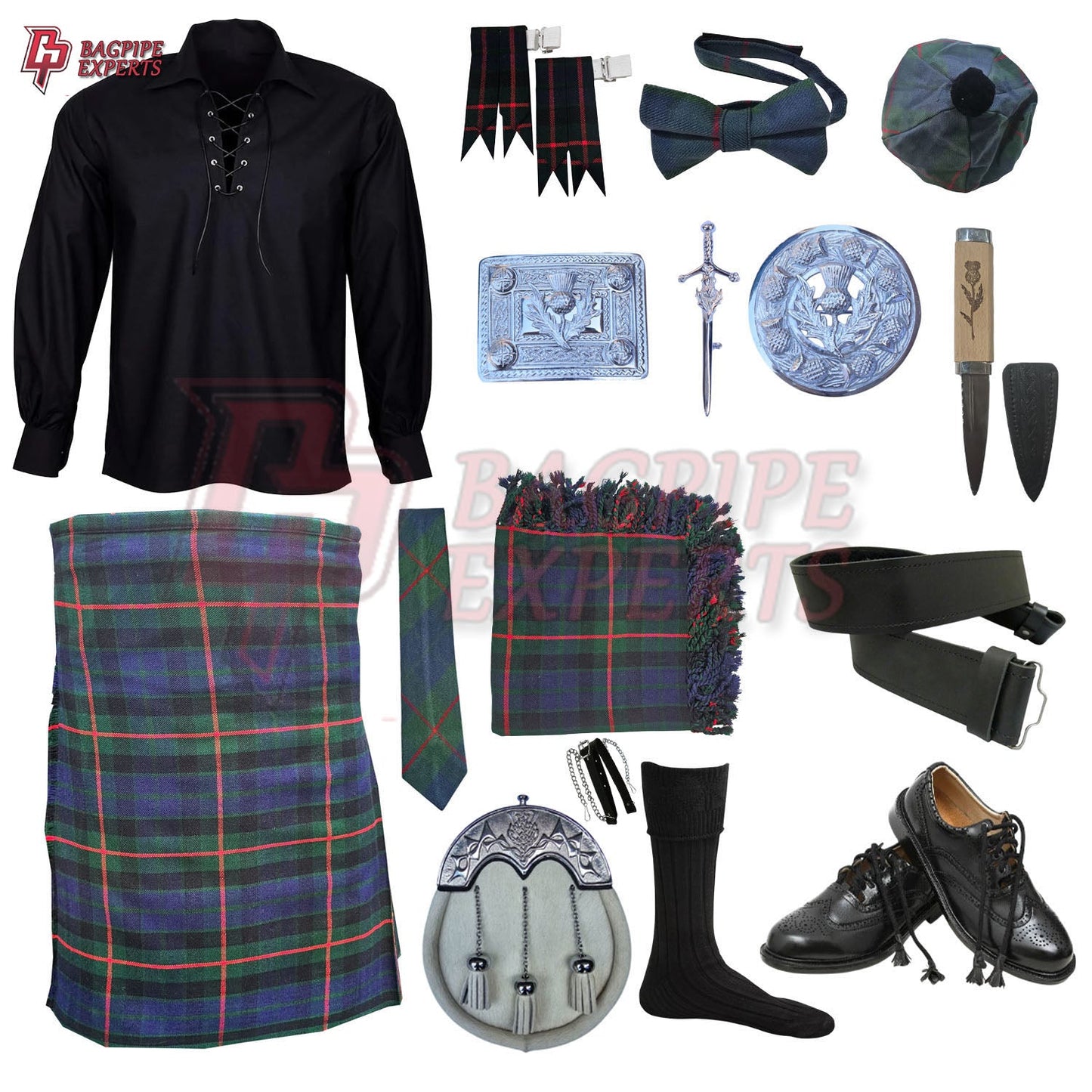 Gunn Modern Tartan Complete Highland Dress Set – Full Scottish Kilt Outfit with Accessories