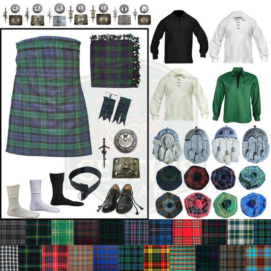 Design Your Own Highland Dress Outfit – Customizable Scottish Kilt Set with Complete Accessories
