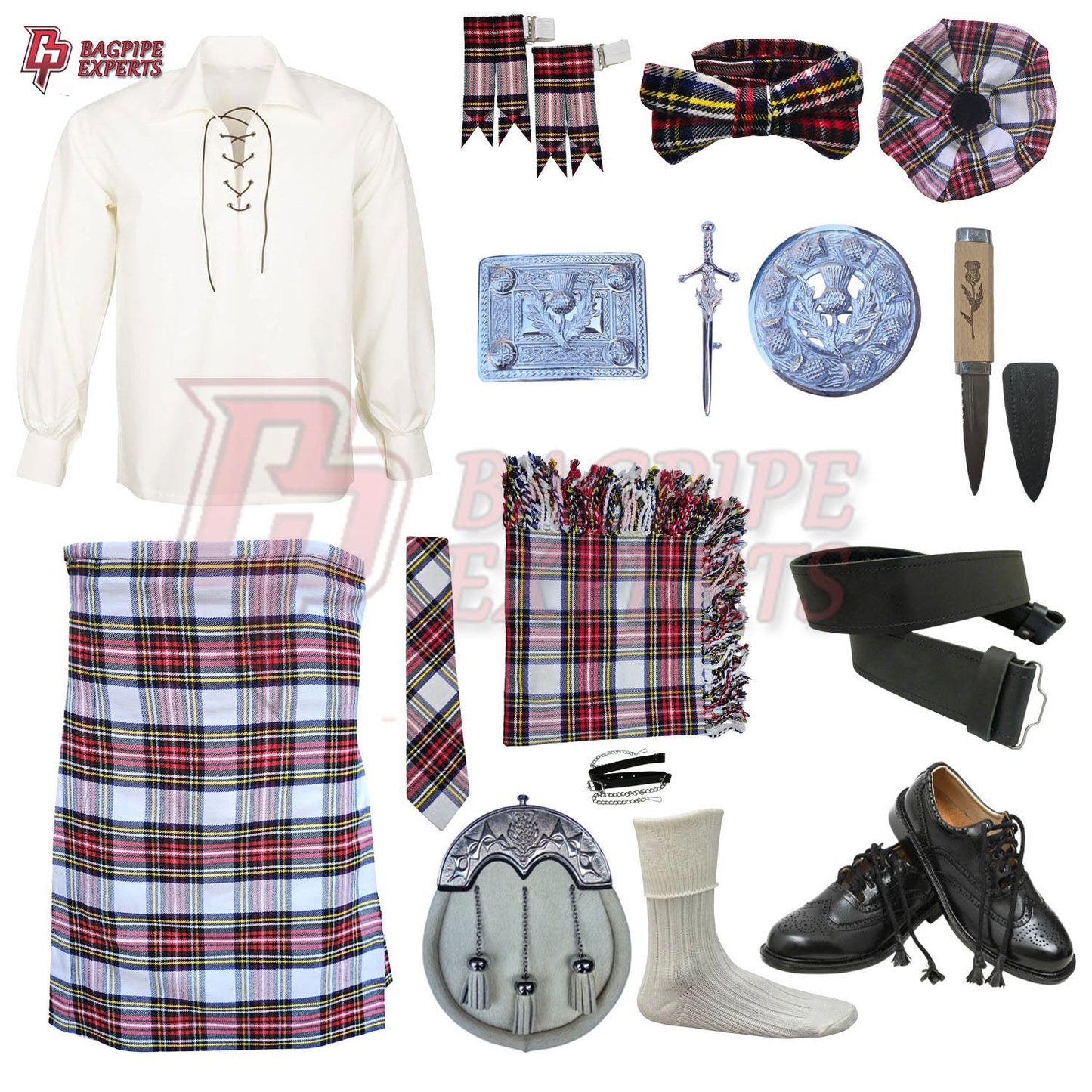 Dress Stewart Tartan Complete Highland Dress Set – Full Kilt Outfit with Matching Accessories