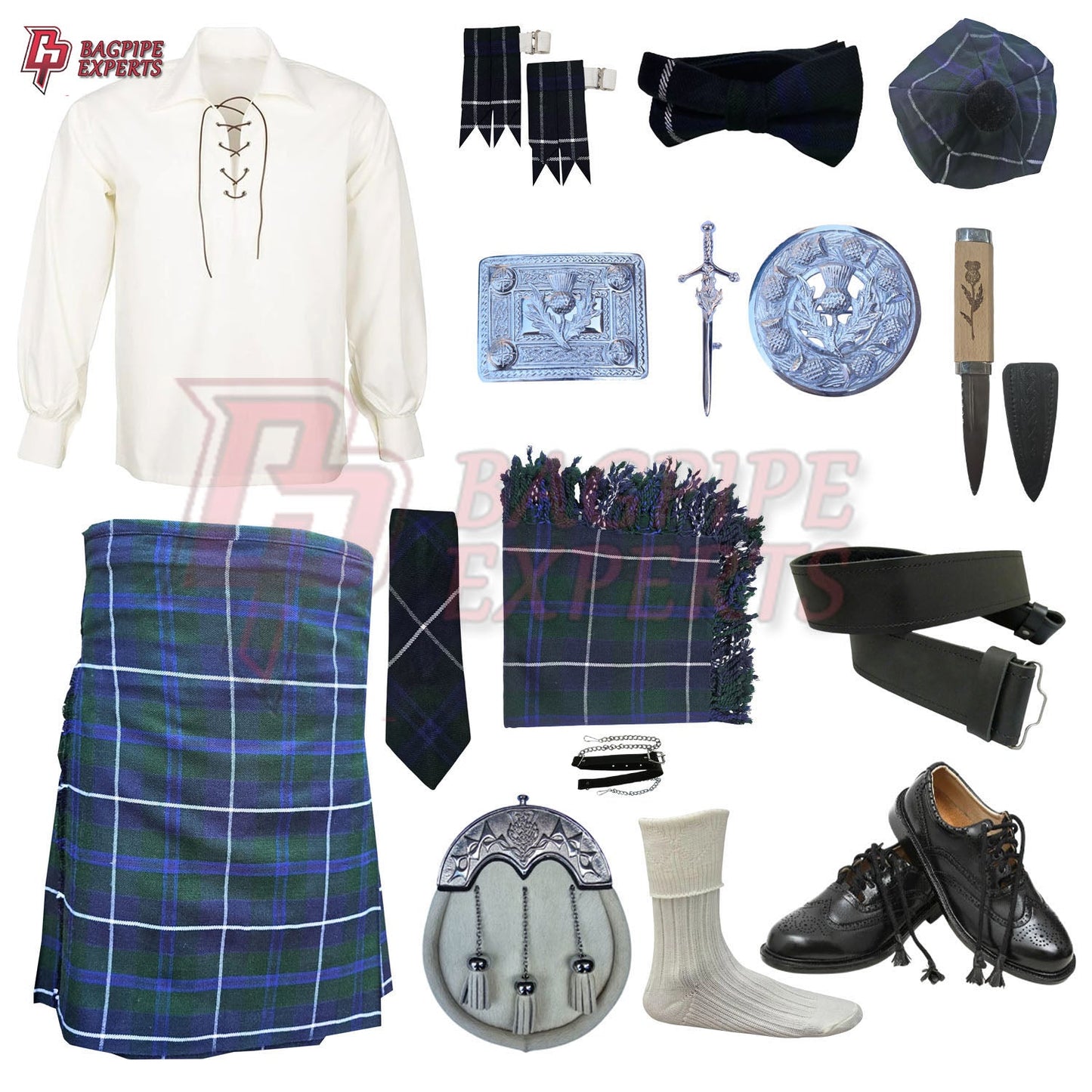 Blue Douglas Tartan Complete Kilt Outfit – Custom Highland Dress Set with Color Options