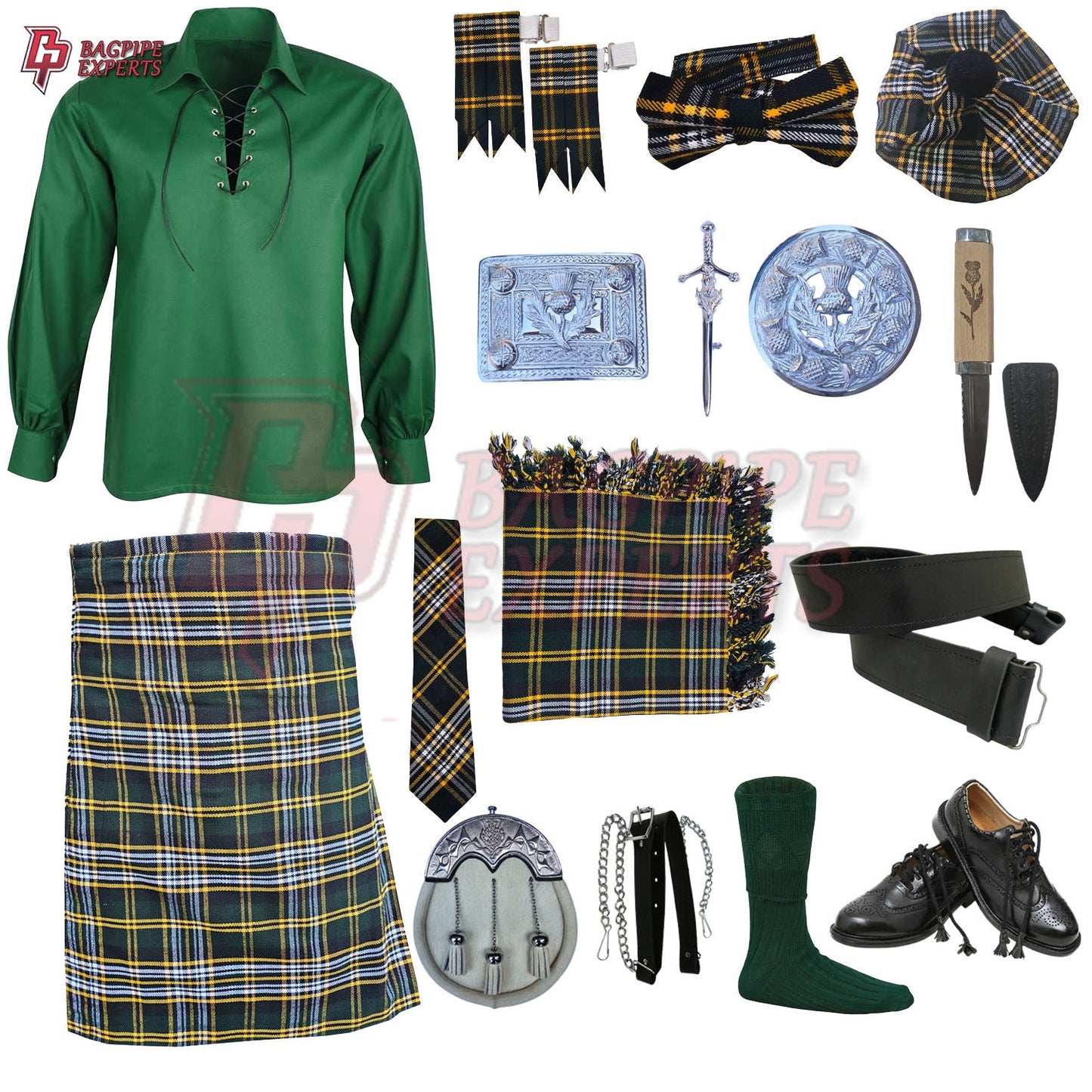 Heritage of Ireland Complete Highland Dress Set – Traditional Irish Tartan Kilt Outfit with Accessories