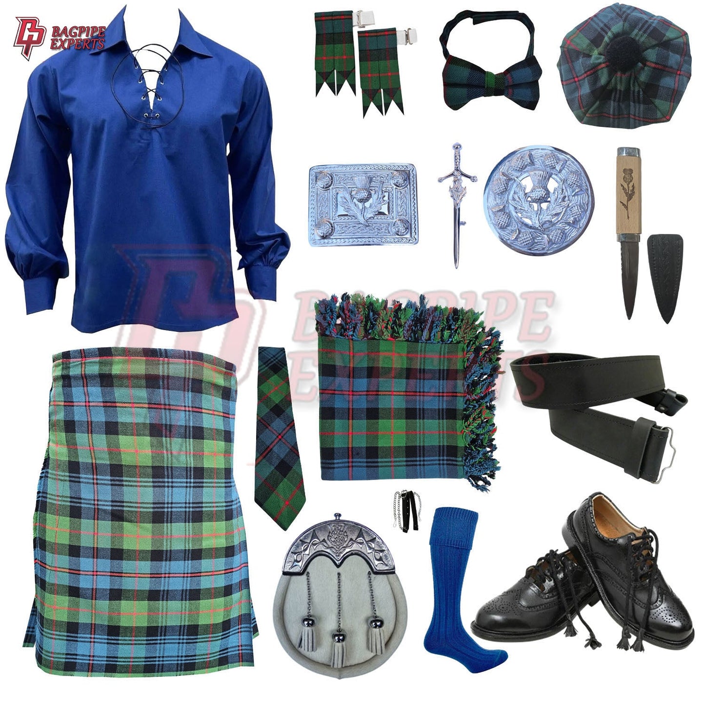 Gunn Ancient Tartan Complete Highland Dress Set – Full Scottish Kilt Outfit with Accessories