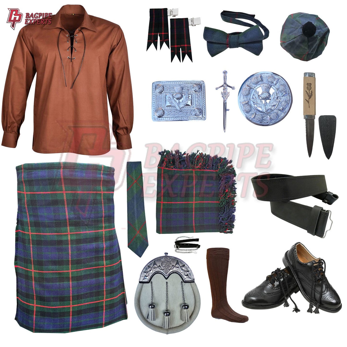 Gunn Modern Tartan Complete Highland Dress Set – Full Scottish Kilt Outfit with Accessories
