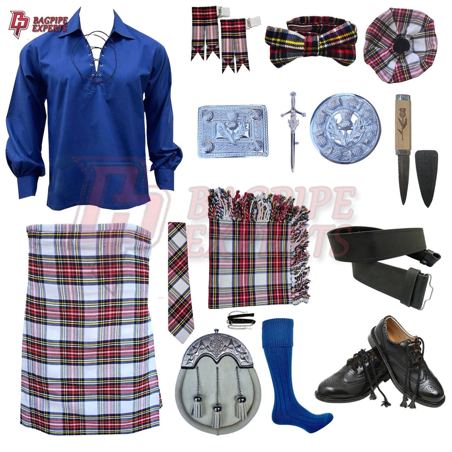 Dress Stewart Tartan Complete Highland Dress Set – Full Kilt Outfit with Matching Accessories