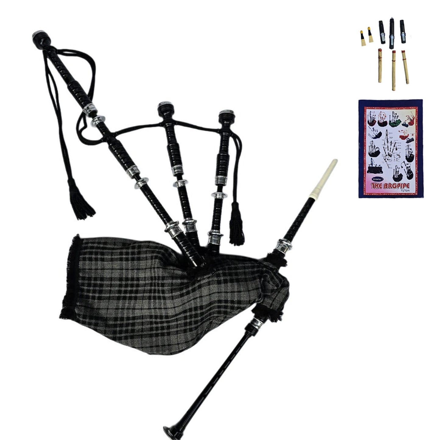 Great Highland Bagpipe – Grey Watch Tartan, Silver Mounts & Carry Bag Included
