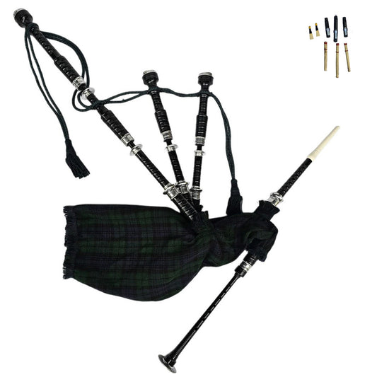 Great Highland Bagpipe – Silver Mounts, Black Watch Tartan & Hard Case Included
