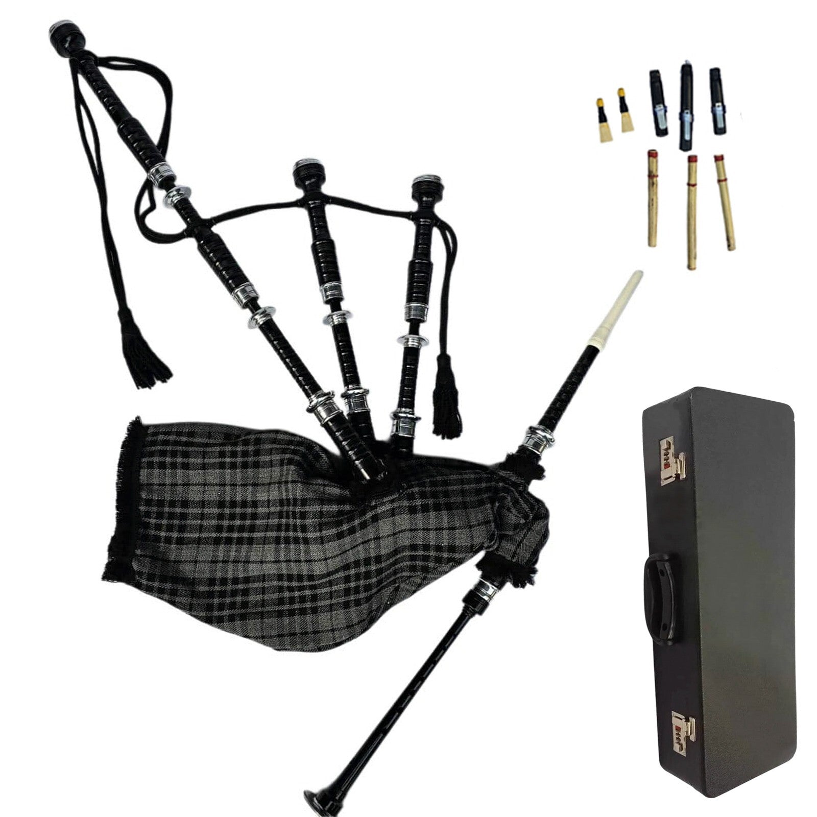 Great Highland Bagpipe – Silver Mounts, Grey Watch Tartan & Hard Case Included