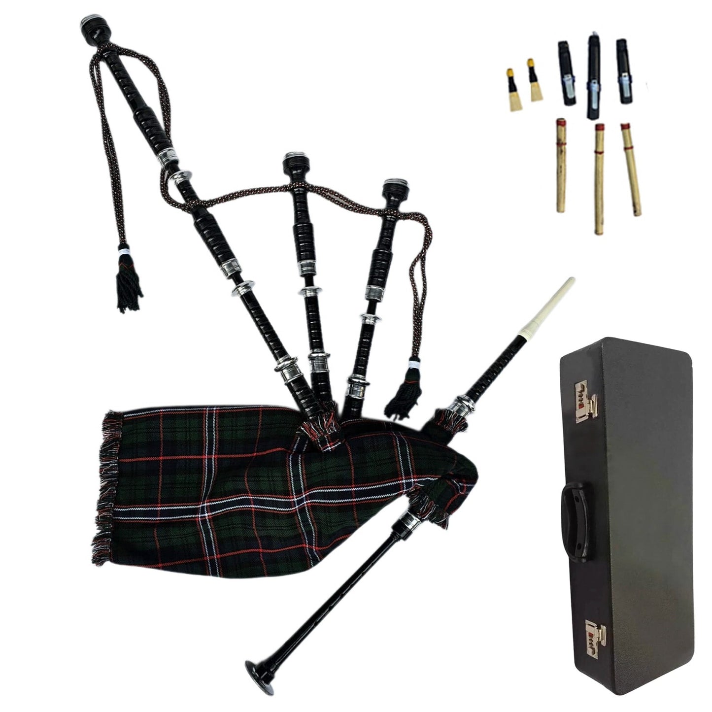 Great Highland Bagpipe – Silver Mounts, Scottish National & Hard Case Include