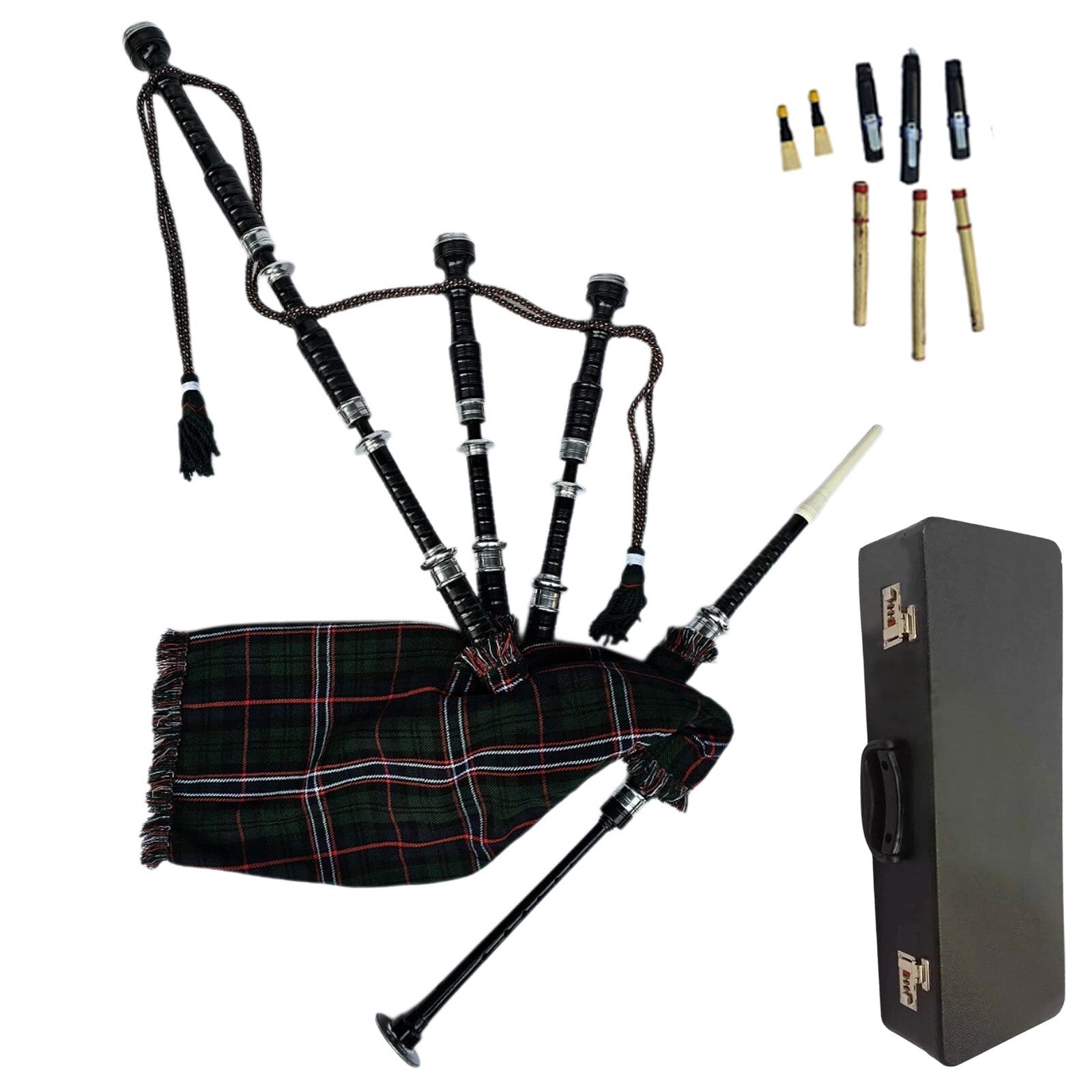 Great Highland Bagpipe – Silver Mounts, Scottish National & Hard Case Include