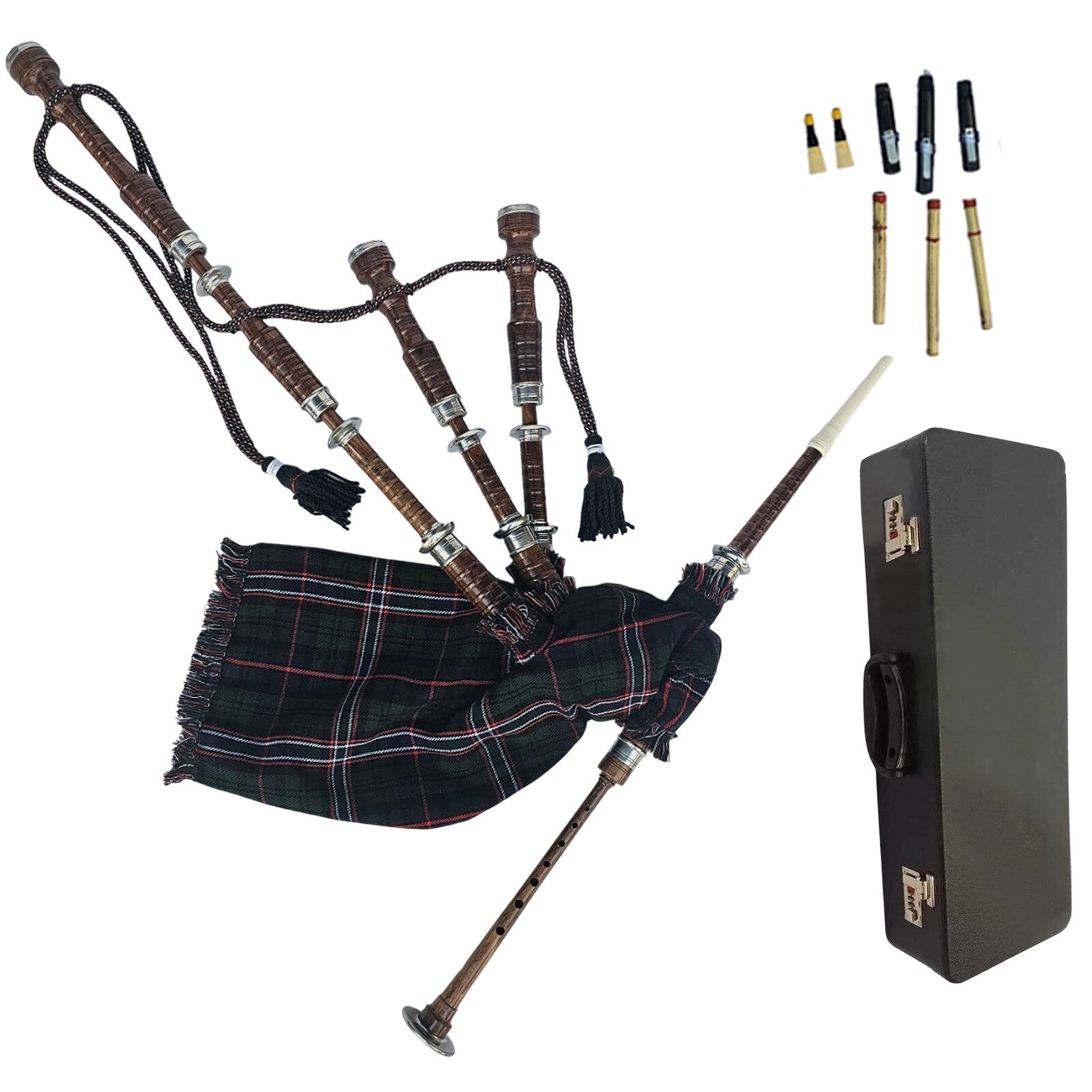 Great Highland Bagpipe – Natural Wood, Scottish National & Hard Case Included