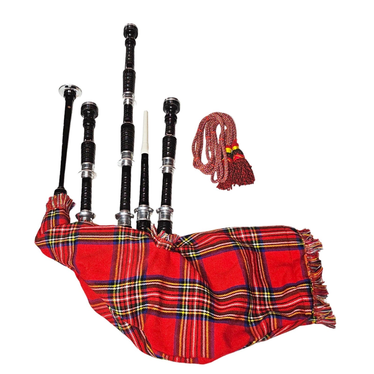 Great Highland Bagpipe Scottish Tartan Silver Mounts Rosewood Black Finish NEW