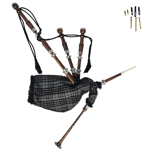 Great Highland Bagpipe – Natural Wood, Grey Watch Tartan, Reeds & Carry Bag