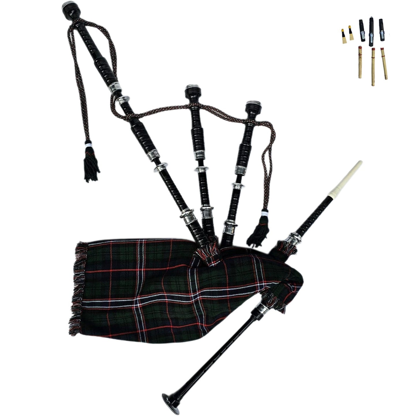 Great Highland Bagpipe – Silver Mounts, Scottish National & Hard Case Include