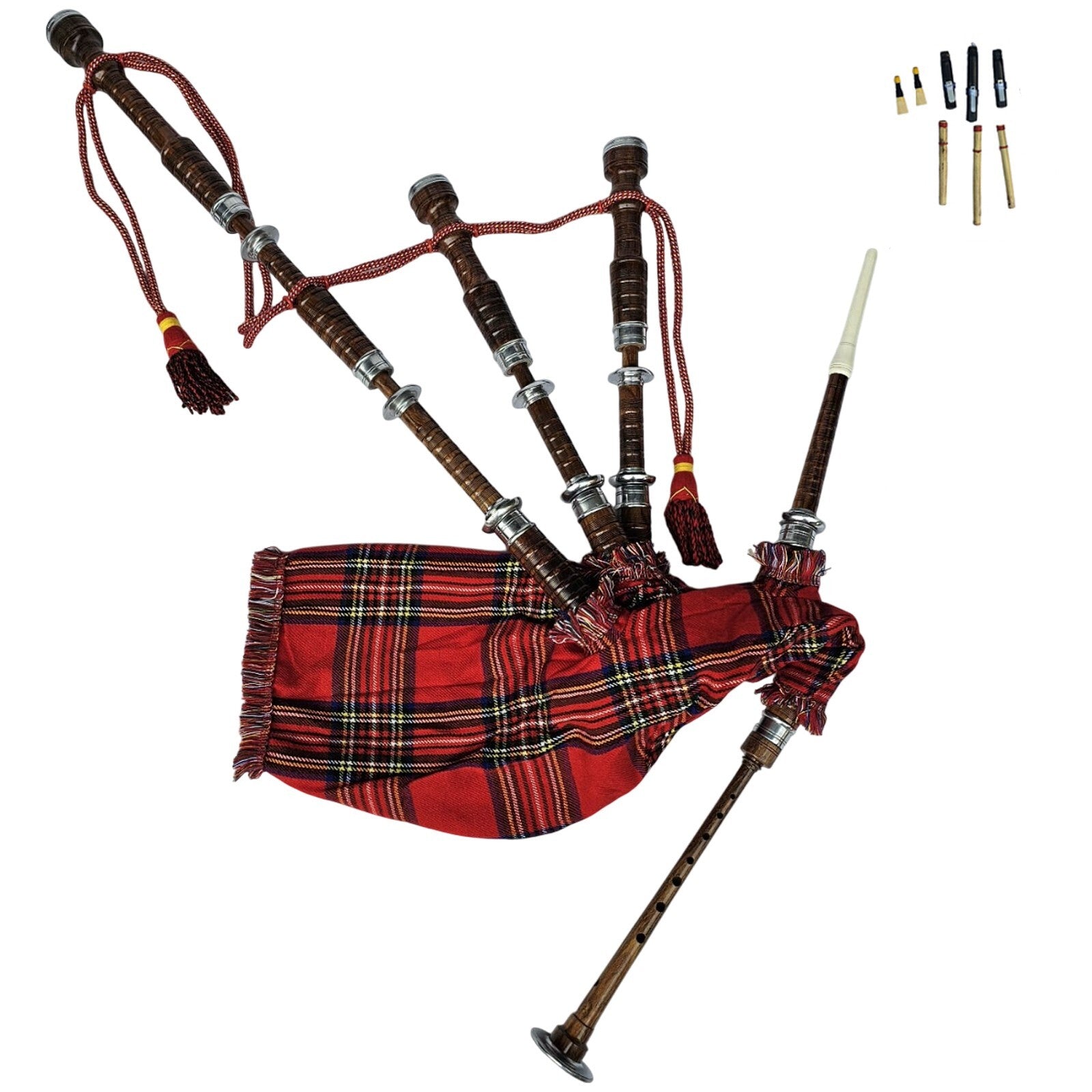 Great Highland Bagpipe – Natural Wood, Royal Stewart Tartan, Reeds & Carry Bag