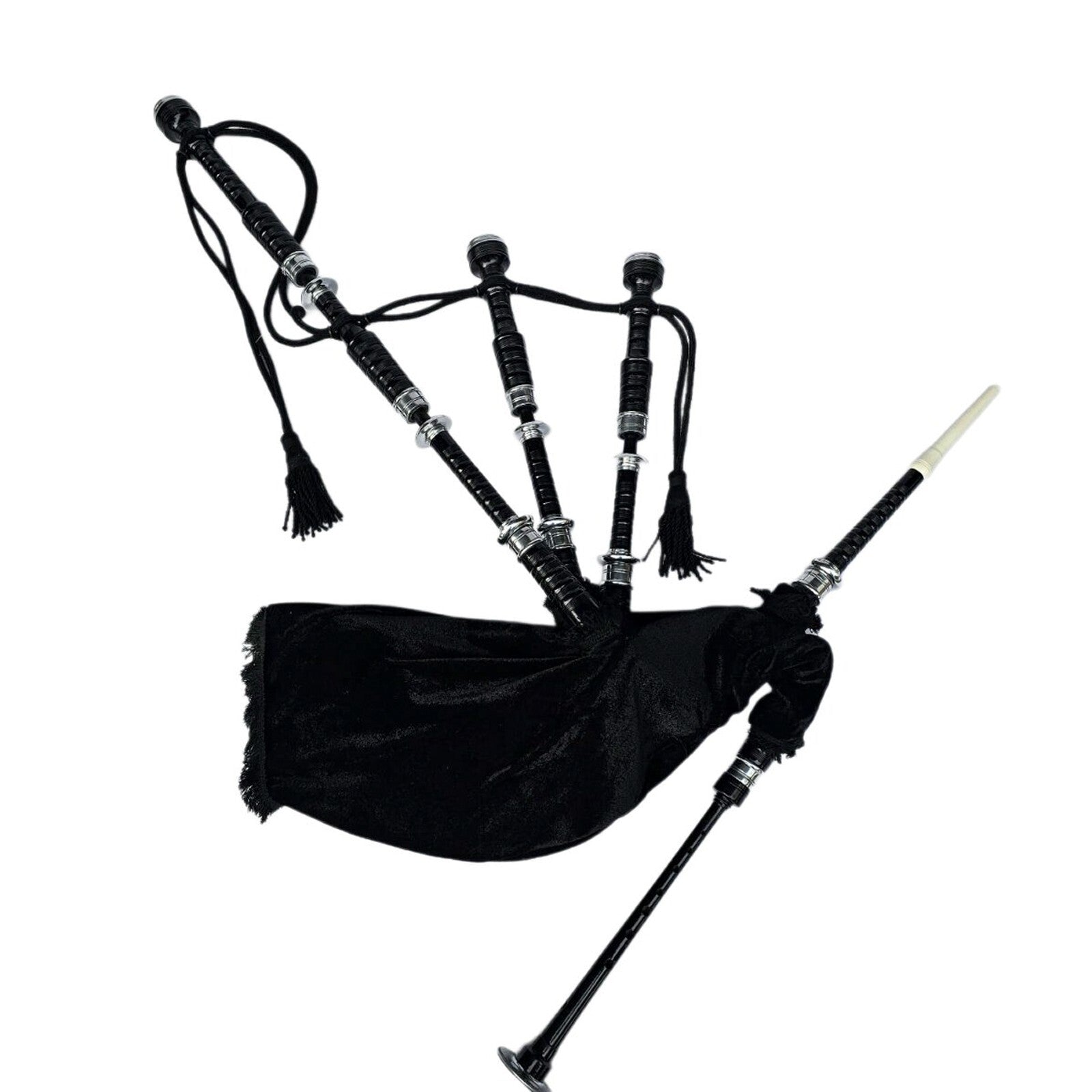 Great Highland Bagpipe – Black Velvet Finish, Silver Mounts & Carry Bag Included