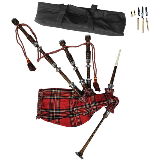 Great Highland Bagpipe – Natural Wood, Royal Stewart Tartan, Reeds & Carry Bag