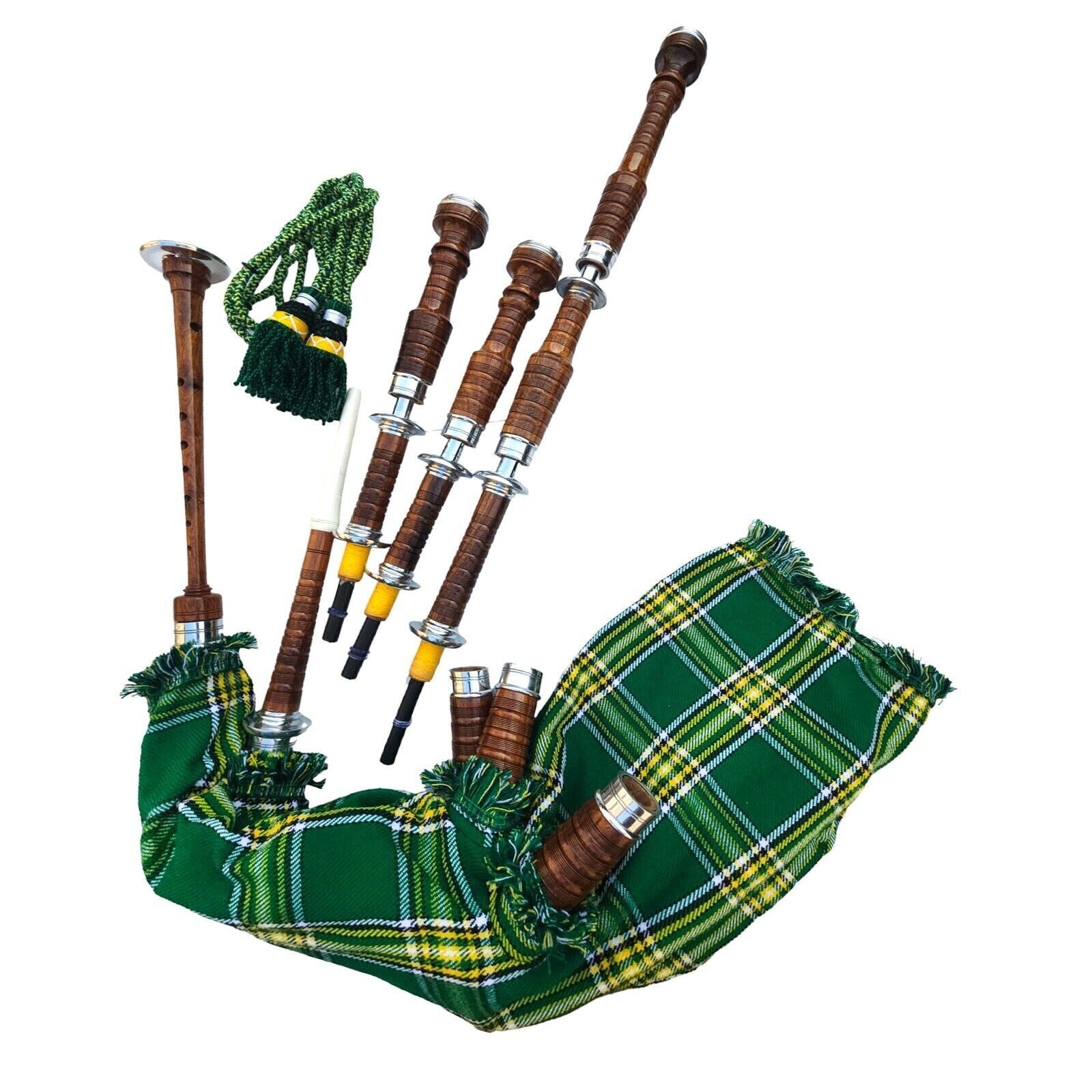 New Full Size Great Highland Scottish Bagpipes Full Silver Mounts Rosewood