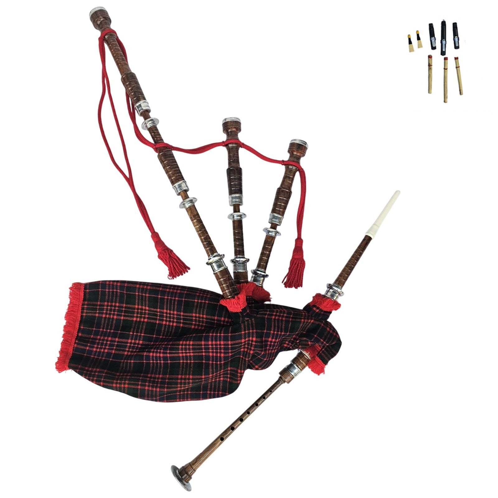 Great Highland Bagpipe – Natural Wood, MacDonald Tartan, Reeds & Carry Bag