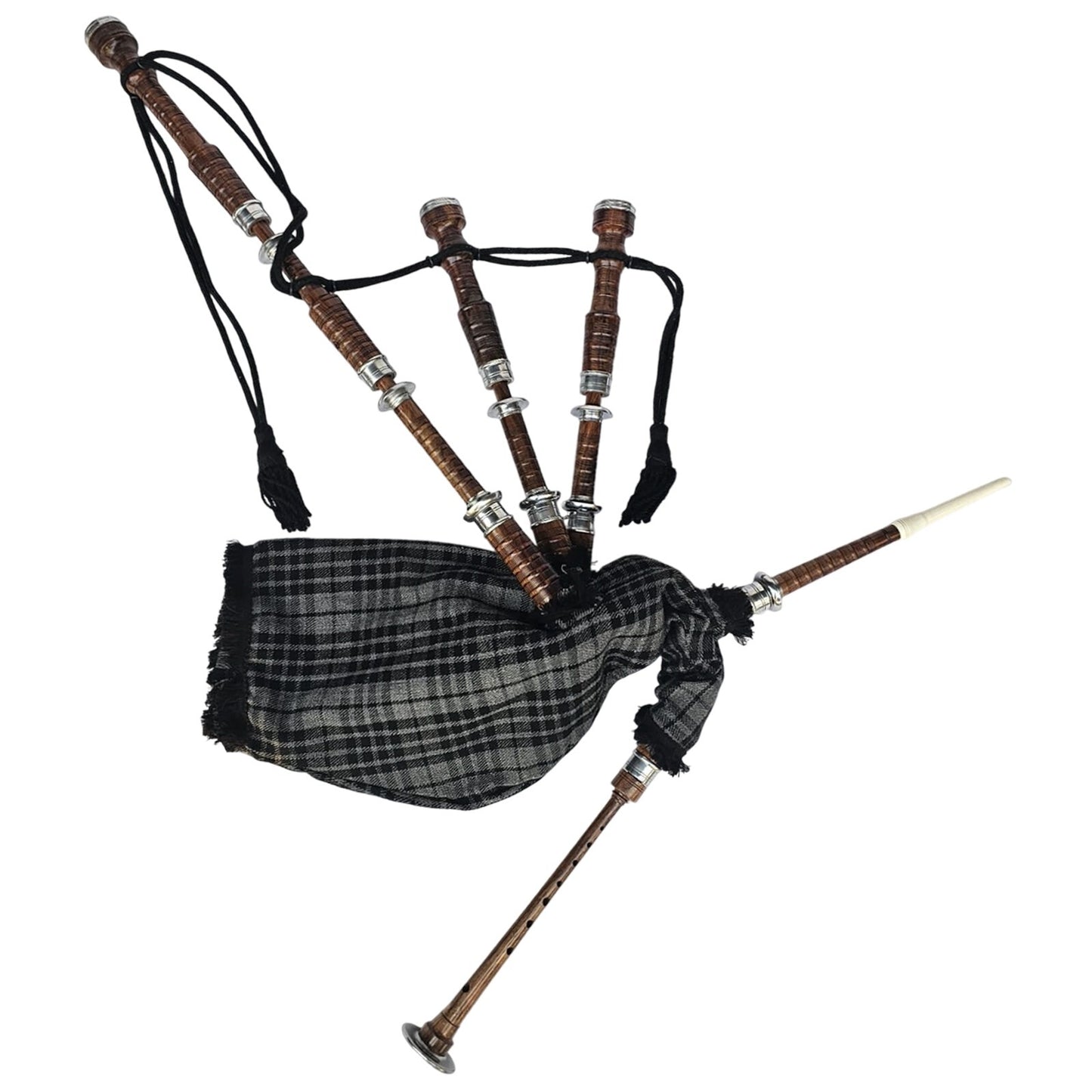 Great Highland Bagpipe – Natural Wood, Grey Watch Tartan, Reeds & Carry Bag