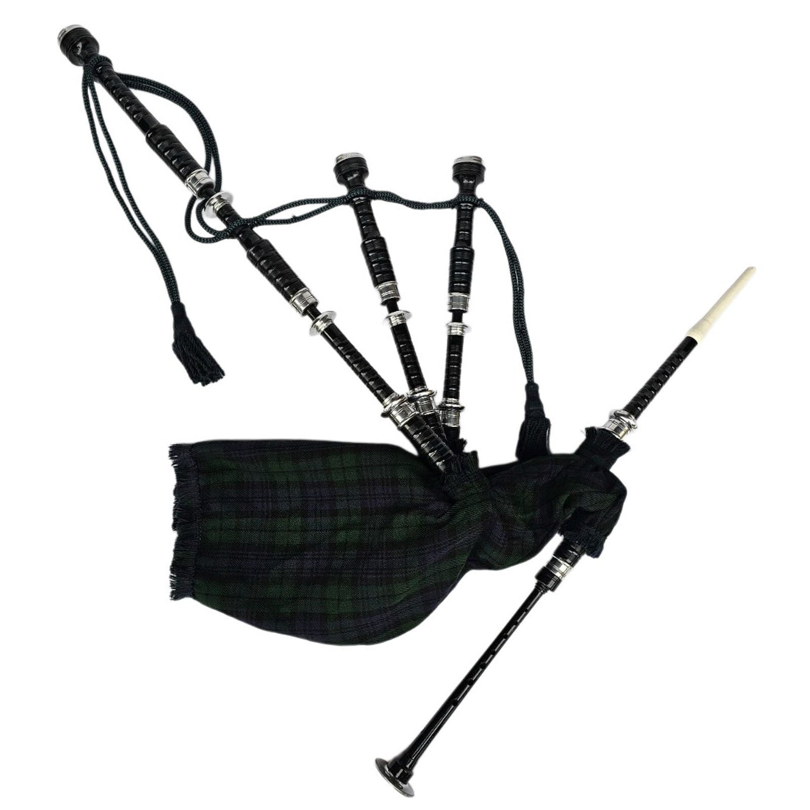 Great Highland Bagpipe – Black Watch Tartan, Silver Mounts & Carry Bag Included