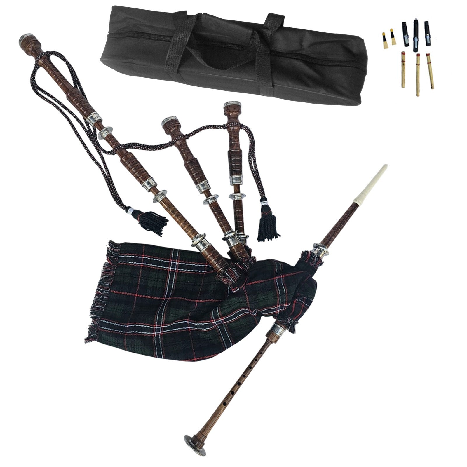 Great Highland Bagpipe – Natural Wood, National Scottish, Reeds & Carry Bag