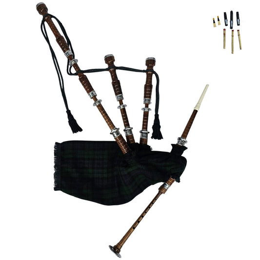 Great Highland Bagpipe – Natural Wood, Black Watch Tartan, Reeds & Carry Bag