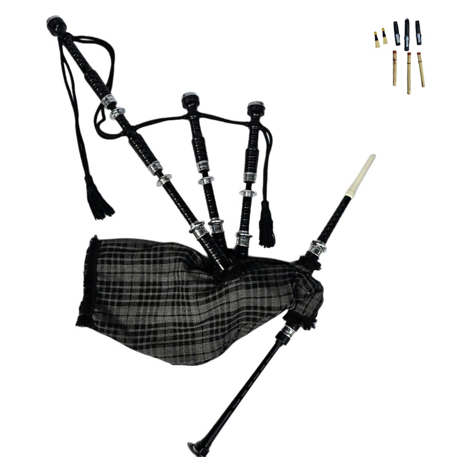 Great Highland Bagpipe – Silver Mounts, Grey Watch Tartan & Hard Case Included