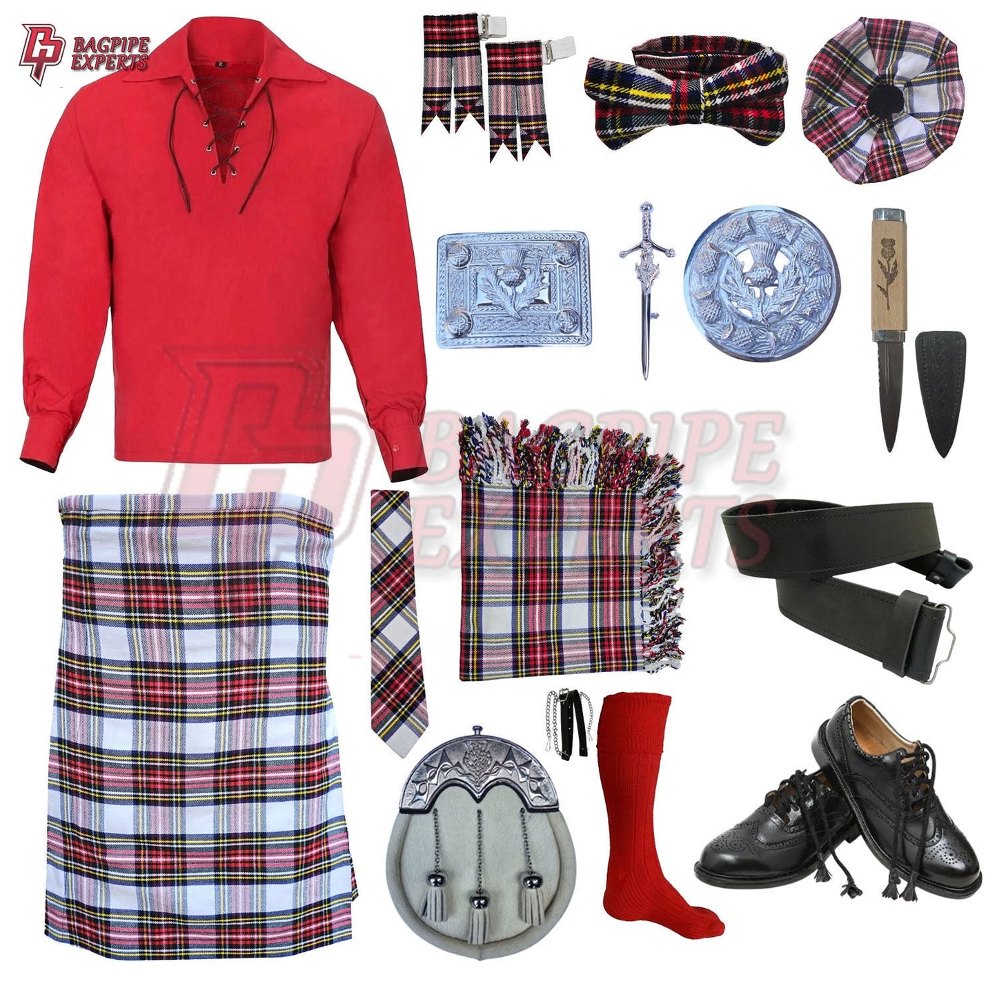 Dress Stewart Tartan Complete Highland Dress Set – Full Kilt Outfit with Matching Accessories
