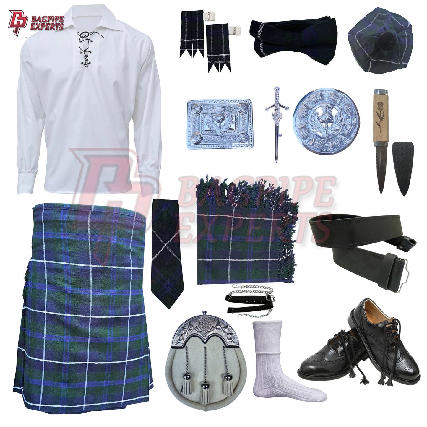 Blue Douglas Tartan Complete Kilt Outfit – Custom Highland Dress Set with Color Options