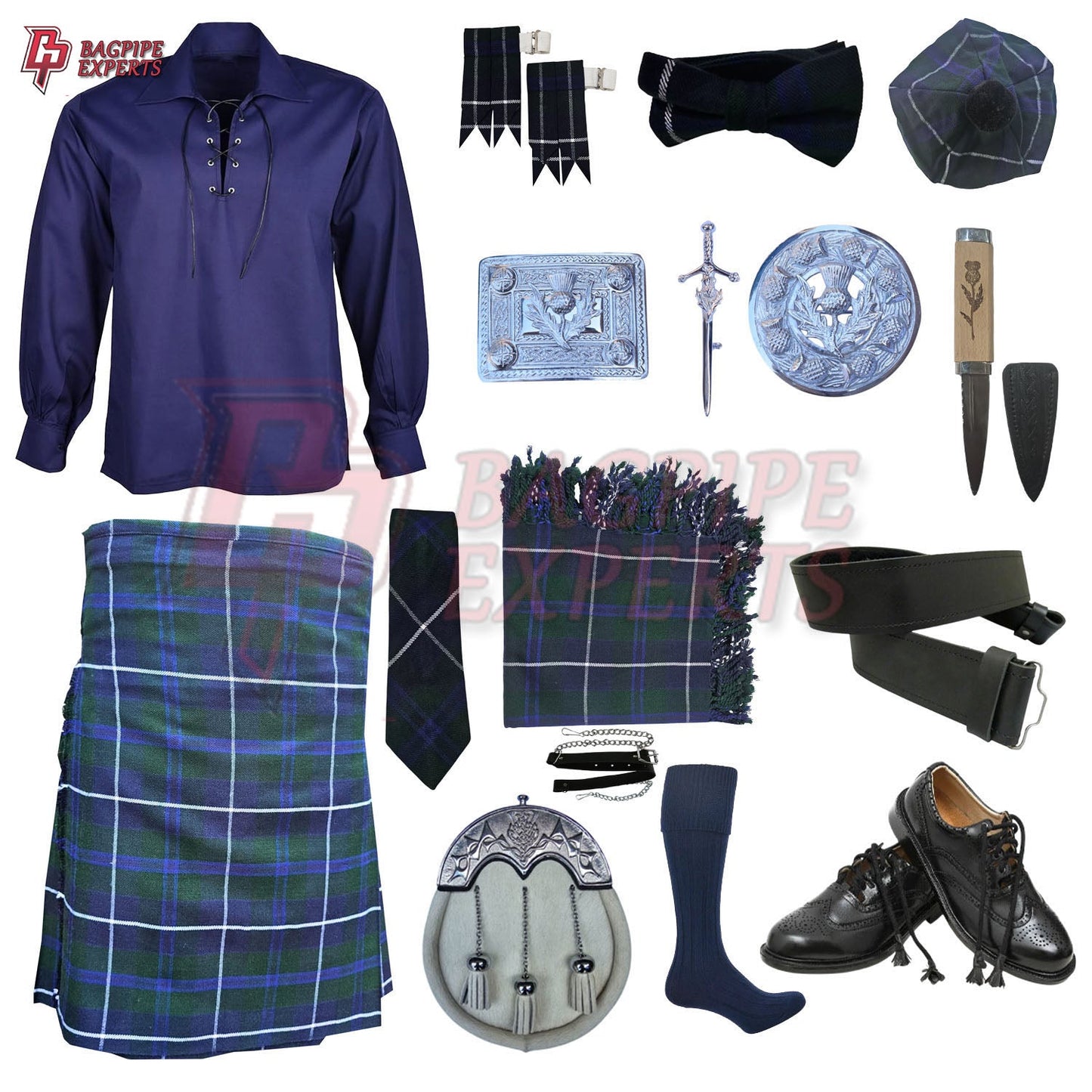 Blue Douglas Tartan Complete Kilt Outfit – Custom Highland Dress Set with Color Options