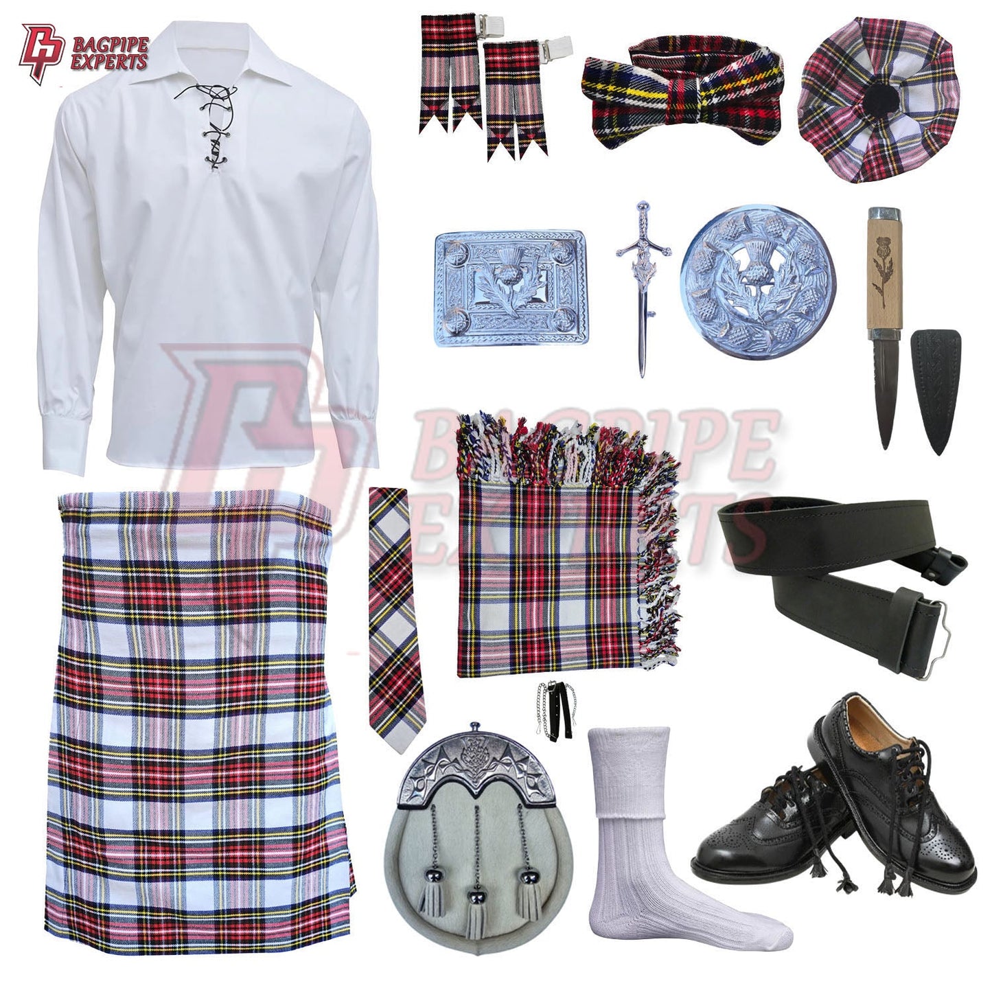 Dress Stewart Tartan Complete Highland Dress Set – Full Kilt Outfit with Matching Accessories