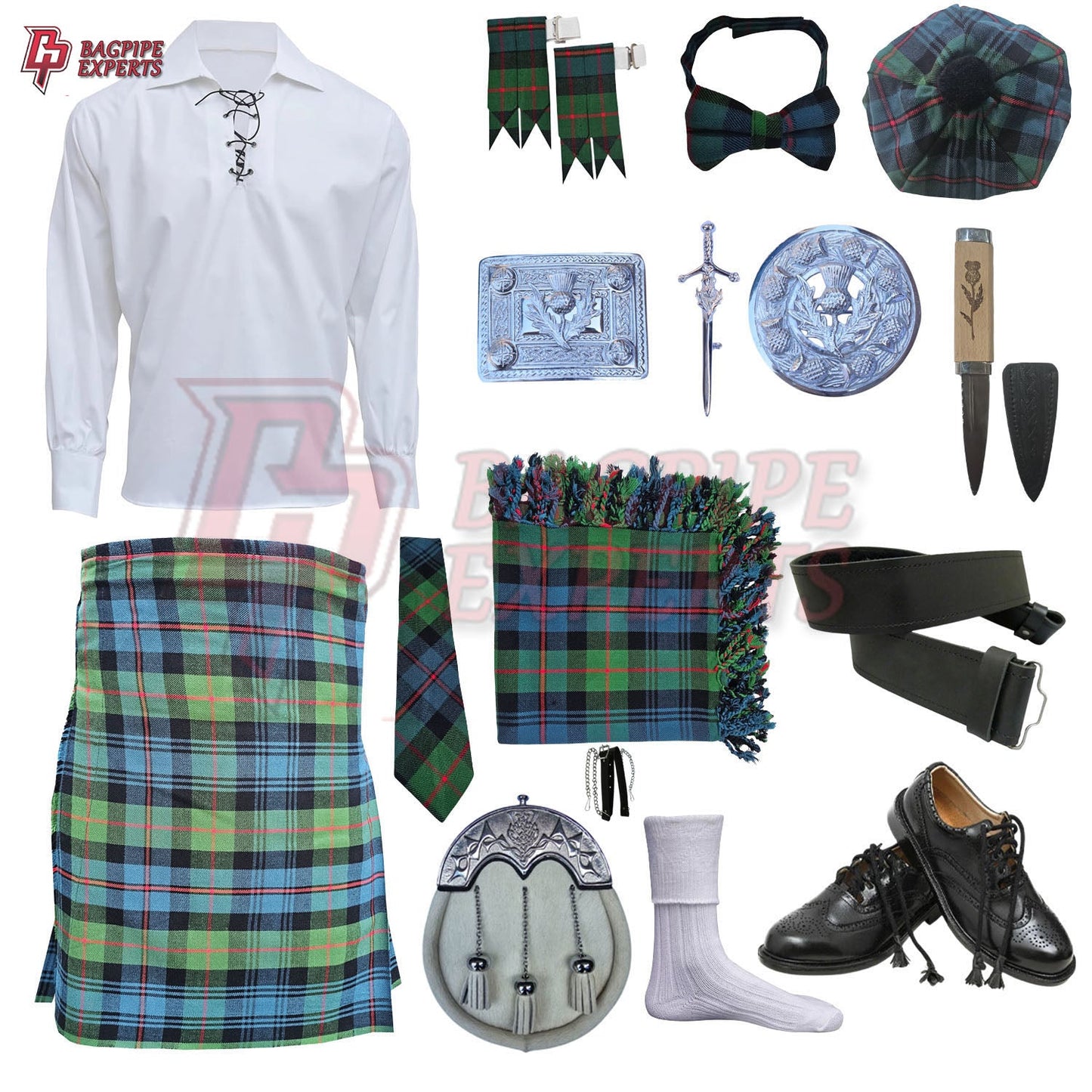 Gunn Ancient Tartan Complete Highland Dress Set – Full Scottish Kilt Outfit with Accessories