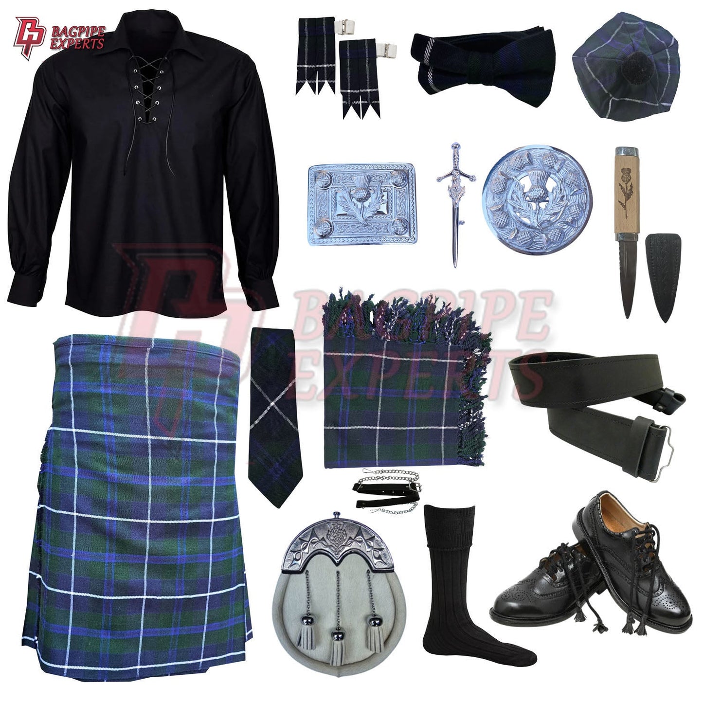 Blue Douglas Tartan Complete Kilt Outfit – Custom Highland Dress Set with Color Options