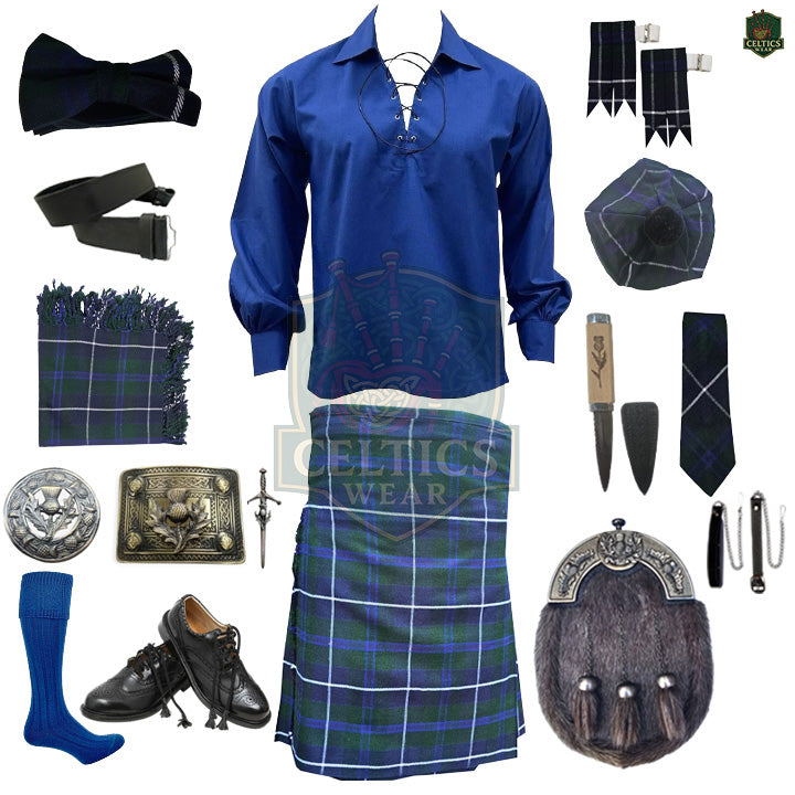 Blue Douglas Tartan Complete Kilt Outfit – Custom Highland Dress Set with Color Options