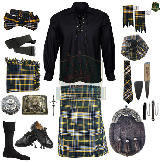 Heritage of Ireland Complete Highland Dress Set – Traditional Irish Tartan Kilt Outfit with Accessories