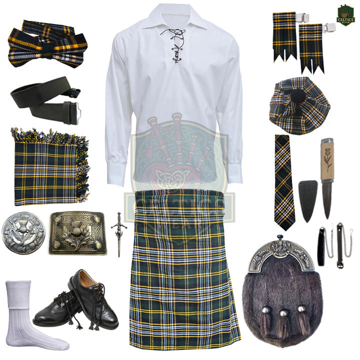 Heritage of Ireland Complete Highland Dress Set – Traditional Irish Tartan Kilt Outfit with Accessories