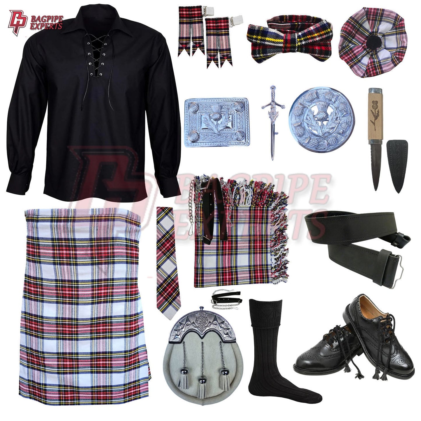 Dress Stewart Tartan Complete Highland Dress Set – Full Kilt Outfit with Matching Accessories