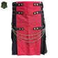 Red & Black Utility Kilt with Chains – Rugged Highland Fusion for Men
