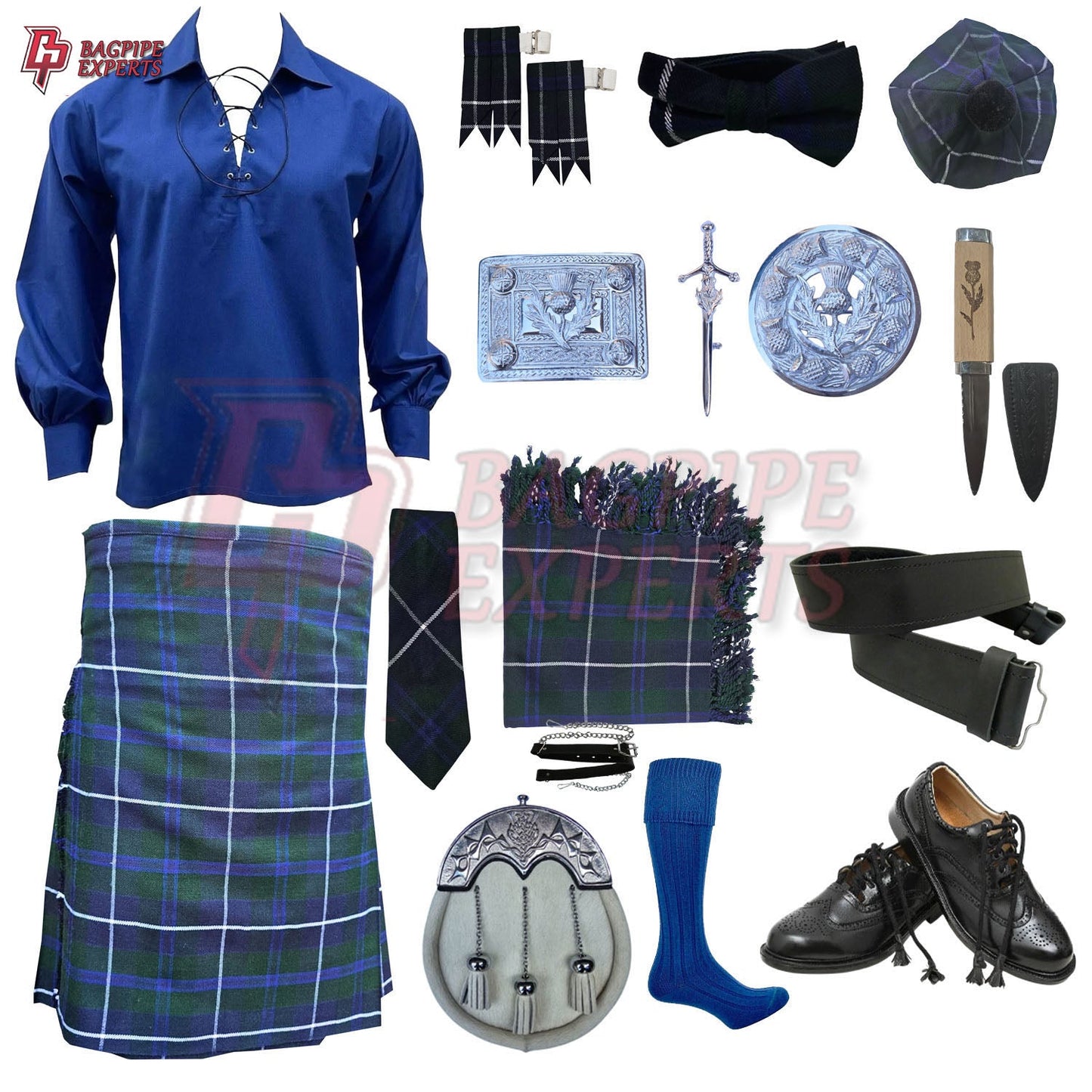 Blue Douglas Tartan Complete Kilt Outfit – Custom Highland Dress Set with Color Options