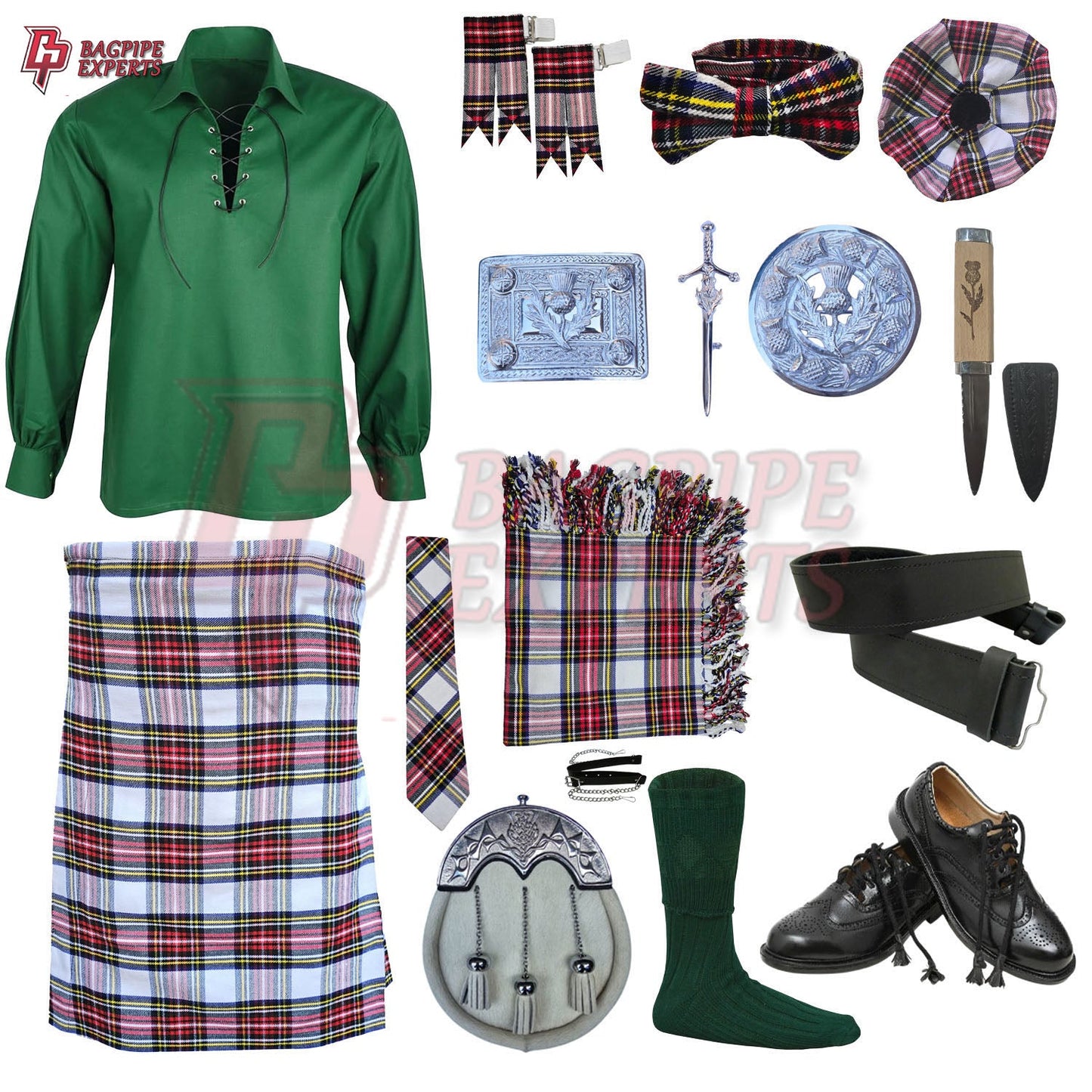 Dress Stewart Tartan Complete Highland Dress Set – Full Kilt Outfit with Matching Accessories