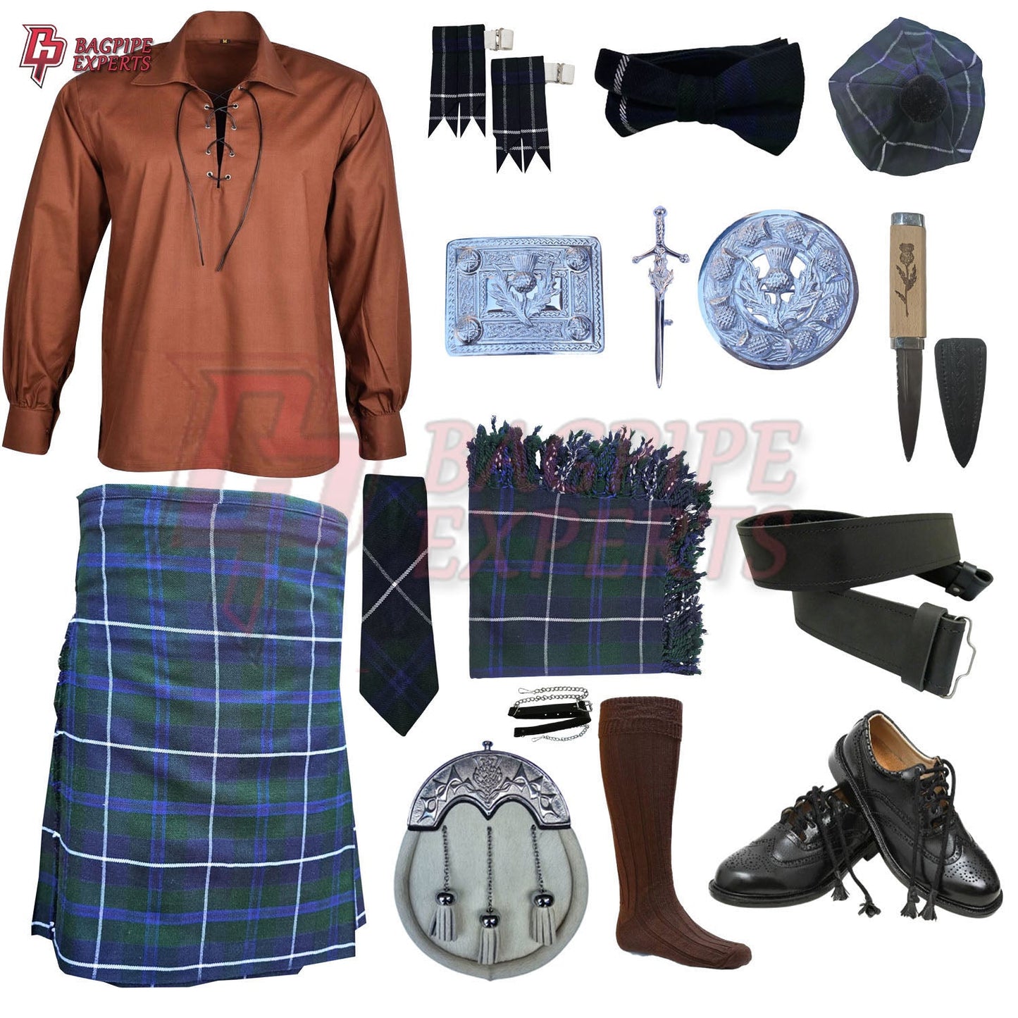 Blue Douglas Tartan Complete Kilt Outfit – Custom Highland Dress Set with Color Options