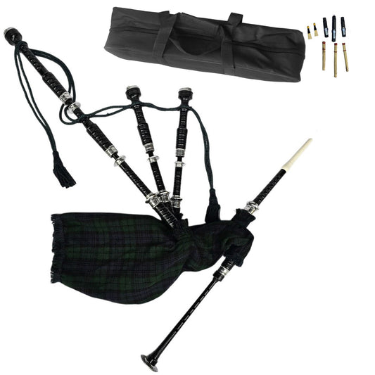 Great Highland Bagpipe – Black Watch Tartan, Silver Mounts & Carry Bag Included